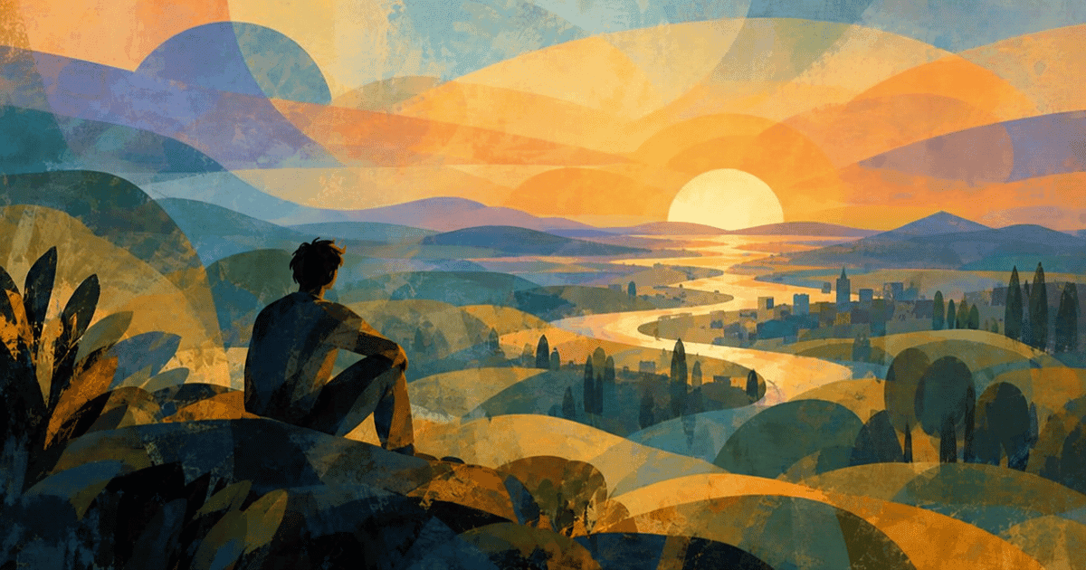 man looking out over landscape thinking of future